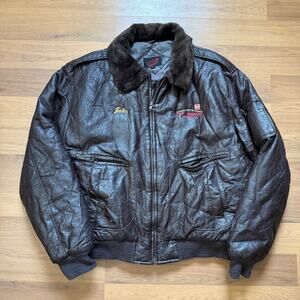 Men's Vintage 90's Upstream Brown Polyurethane Zip Up Bomber Jacket Sz Large VTG